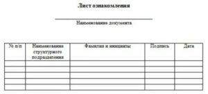 Лист ознакомления с приказом под роспись образец